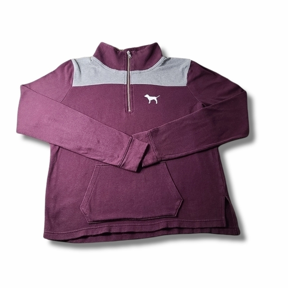VS PINK Maroon Grey Perfect Quarter-zip Sweatshirt - Picture 1 of 3
